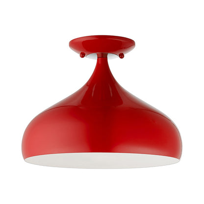 Livex Lighting Amador Collection  1 Light Shiny Red Semi-Flush Mount in Shiny Red with Polished Chrome Accents 41050-72