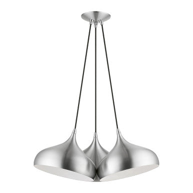 Livex Lighting Amador Collection  3 Light Brushed Aluminum Cluster Pendant in Brushed Aluminum with Polished Chrome Accents 41053-66