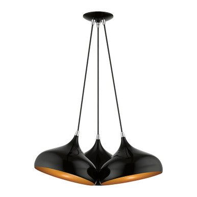 Livex Lighting Amador Collection  3 Light Shiny Black Cluster Pendant in Shiny Black with Polished Chrome Accents 41053-68