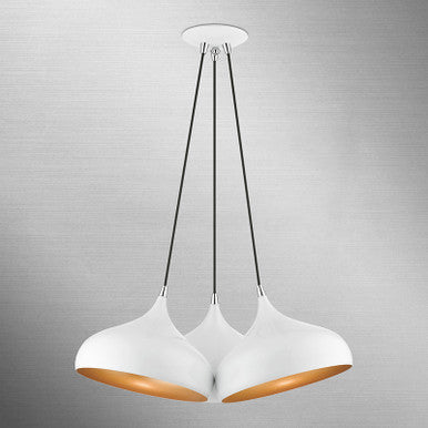 Livex Lighting Amador Collection  3 Light Shiny White Cluster Pendant in Shiny White with Polished Chrome Accents 41053-69