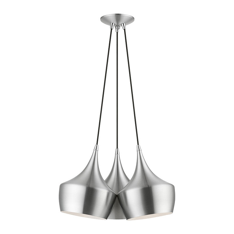 Livex Lighting Waldorf Collection  3 Light Brushed Aluminum Cluster Pendant in Brushed Aluminum 41083-66