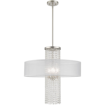 Livex Lighting Bella Vista Collection 4 Lt Brushed Nickel Pendant Chandelier in Brushed Nickel 41122-91