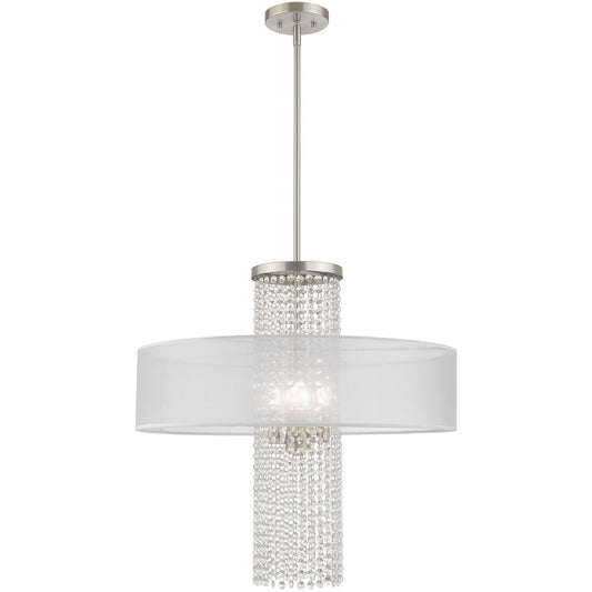 Livex Lighting Bella Vista Collection 4 Lt Brushed Nickel Pendant Chandelier in Brushed Nickel 41122-91