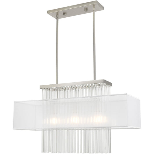 Livex Lighting Alexis Collection 3 Lt Brushed Nickel Linear Chandelier in Brushed Nickel 41143-91