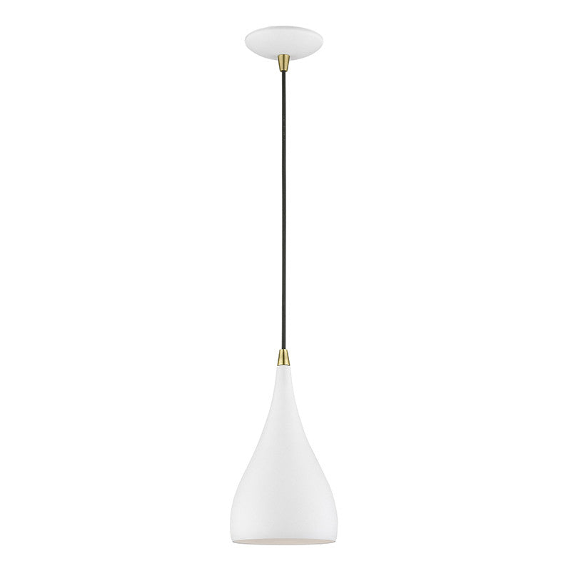 Livex Lighting Amador Collection  1 Light Textured White with Antique Brass Accents Mini Pendant in Textured White with Antique Brass Accents 41171-13