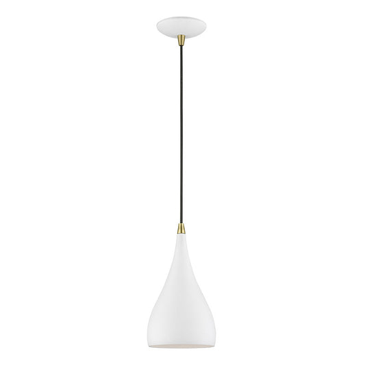 Livex Lighting Amador Collection  1 Light Textured White with Antique Brass Accents Mini Pendant in Textured White with Antique Brass Accents 41171-13