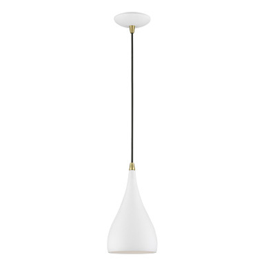 Livex Lighting Amador Collection  1 Light Textured White with Antique Brass Accents Mini Pendant in Textured White with Antique Brass Accents 41171-13