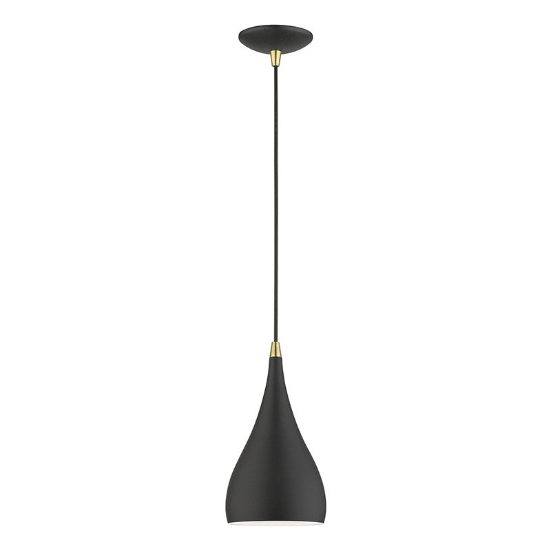 Livex Lighting Amador Collection  1 Light Textured Black with Antique Brass Accents Mini Pendant in Textured Black with Antique Brass Accents 41171-14