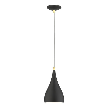 Livex Lighting Amador Collection  1 Light Textured Black with Antique Brass Accents Mini Pendant in Textured Black with Antique Brass Accents 41171-14