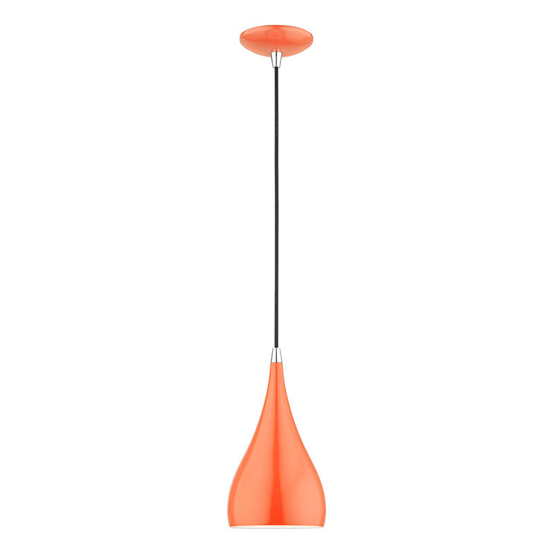 Livex Lighting Amador Collection  1 Light Shiny Orange with Polished Chrome Accents Mini Pendant in Shiny Orange with Polished Chrome Accents 41171-77