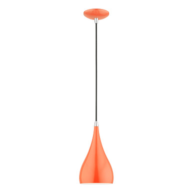 Livex Lighting Amador Collection  1 Light Shiny Orange with Polished Chrome Accents Mini Pendant in Shiny Orange with Polished Chrome Accents 41171-77