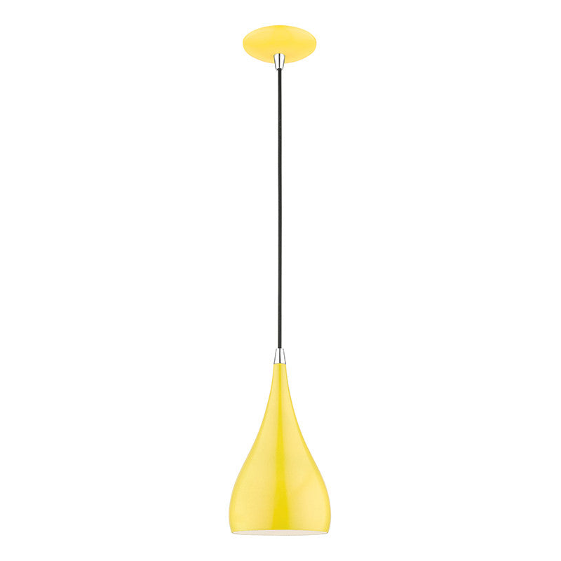 Livex Lighting Amador Collection  1 Light Shiny Yellow with Polished Chrome Accents Mini Pendant in Shiny Yellow with Polished Chrome Accents 41171-82