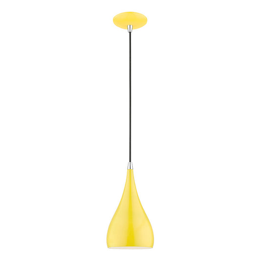 Livex Lighting Amador Collection  1 Light Shiny Yellow with Polished Chrome Accents Mini Pendant in Shiny Yellow with Polished Chrome Accents 41171-82