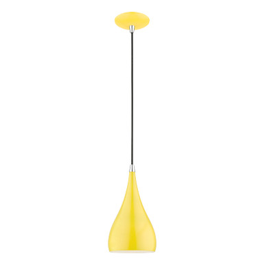 Livex Lighting Amador Collection  1 Light Shiny Yellow with Polished Chrome Accents Mini Pendant in Shiny Yellow with Polished Chrome Accents 41171-82