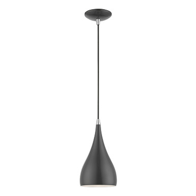 Livex Lighting Amador Collection  1 Light Shiny Dark Gray with Polished Chrome Accents Mini Pendant in Shiny Dark Gray with Polished Chrome Accents 41171-96