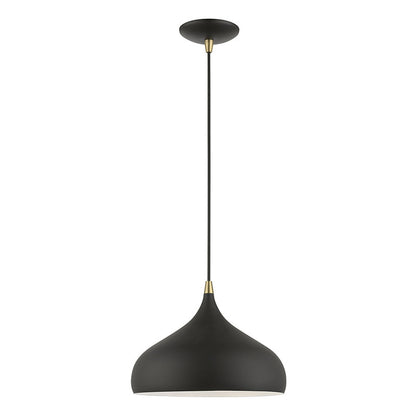 Livex Lighting Amador Collection  1 Light Textured Black with Antique Brass Accents Pendant in Textured Black with Antique Brass Accents 41172-14