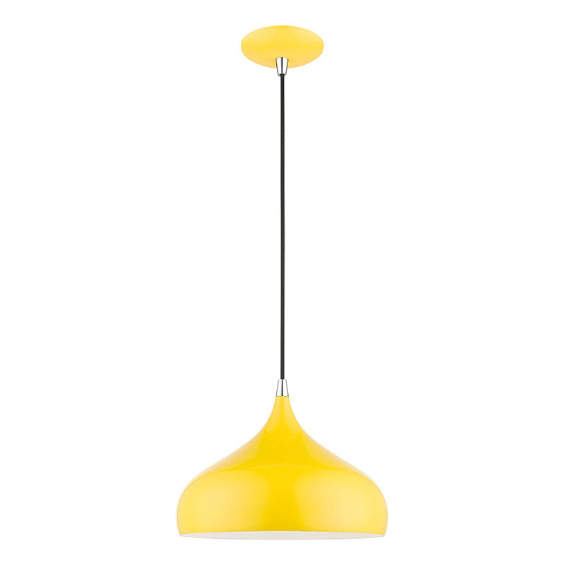 Livex Lighting Amador Collection  1 Light Shiny Yellow with Polished Chrome Accents Pendant in Shiny Yellow with Polished Chrome Accents 41172-82