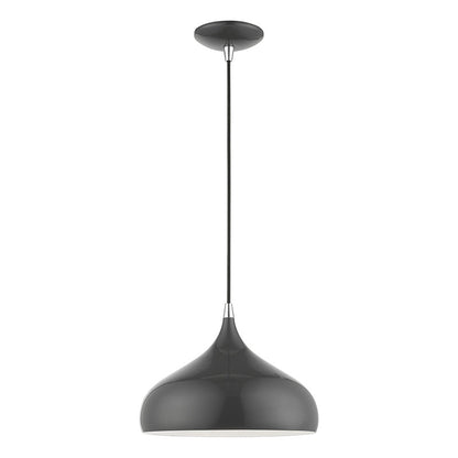 Livex Lighting Amador Collection  1 Light Shiny Dark Gray with Polished Chrome Accents Pendant in Shiny Dark Gray with Polished Chrome Accents 41172-96