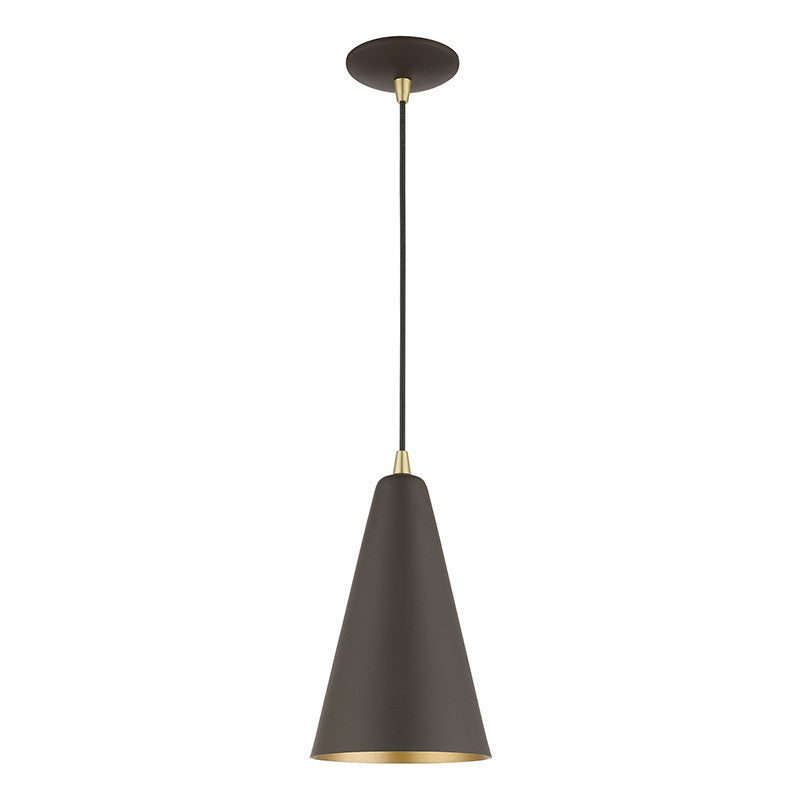 Livex Lighting Dulce Collection  1 Light Bronze with Antique Brass Accents Mini Pendant in Bronze with Antique Brass Accents 41175-07