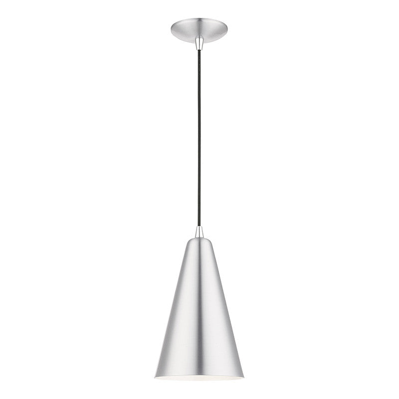 Livex Lighting Dulce Collection  1 Light Brushed Aluminum with Polished Chrome Accents Mini Pendant in Brushed Aluminum with Polished Chrome Accents 41175-66