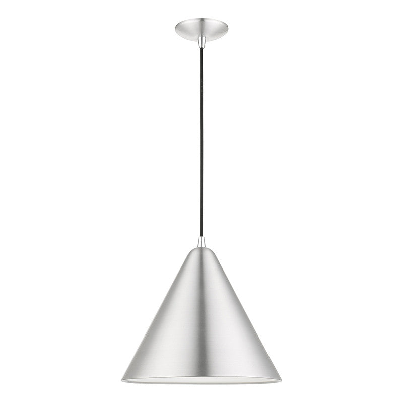 Livex Lighting Dulce Collection  1 Light Brushed Aluminum with Polished Chrome Accents Pendant in Brushed Aluminum with Polished Chrome Accents 41176-66