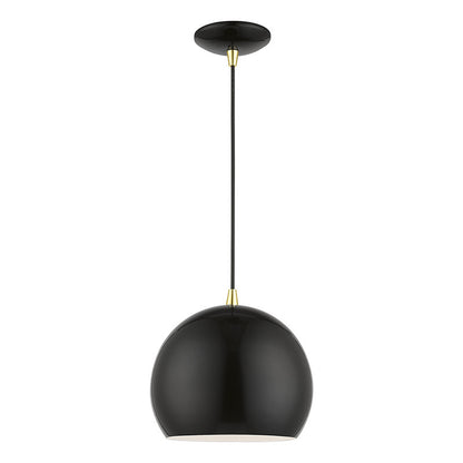 Livex Lighting Piedmont Collection  1 Light Shiny Black with Polished Brass Accents Globe Pendant in Shiny Black with Polished Brass Accents 41181-68