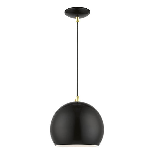 Livex Lighting Piedmont Collection  1 Light Shiny Black with Polished Brass Accents Globe Pendant in Shiny Black with Polished Brass Accents 41181-68