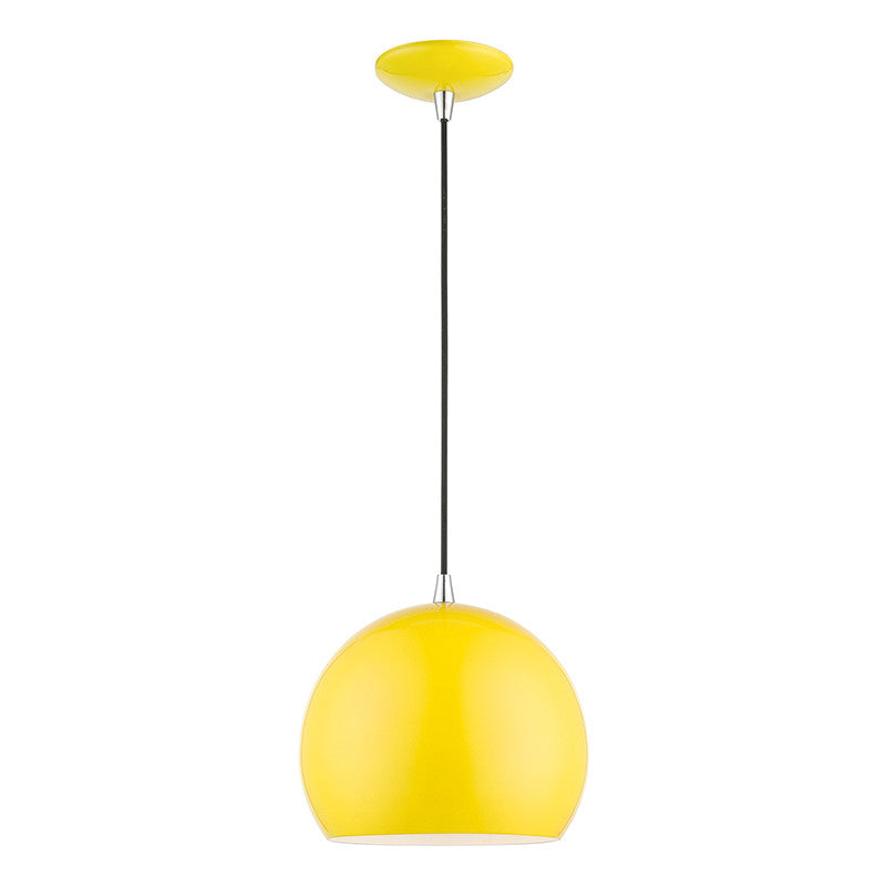 Livex Lighting Piedmont Collection  1 Light Shiny Yellow with Polished Chrome Accents Globe Pendant in Shiny Yellow with Polished Chrome Accents 41181-82