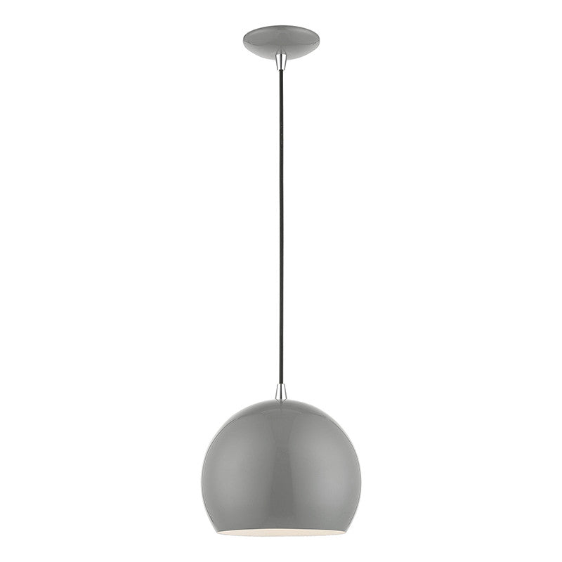 Livex Lighting Piedmont Collection  1 Light Shiny Light Gray with Polished Chrome Accents Globe Pendant in Shiny Light Gray with Polished Chrome Accents 41181-90