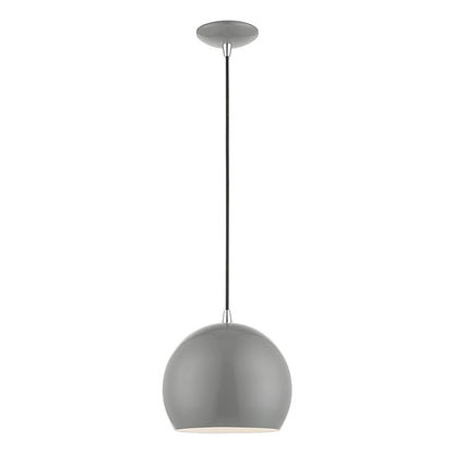 Livex Lighting Piedmont Collection  1 Light Shiny Light Gray with Polished Chrome Accents Globe Pendant in Shiny Light Gray with Polished Chrome Accents 41181-90