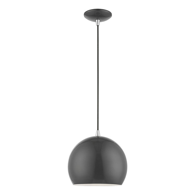 Livex Lighting Piedmont Collection  1 Light Shiny Dark Gray with Polished Chrome Accents Globe Pendant in Shiny Dark Gray with Polished Chrome Accents 41181-96