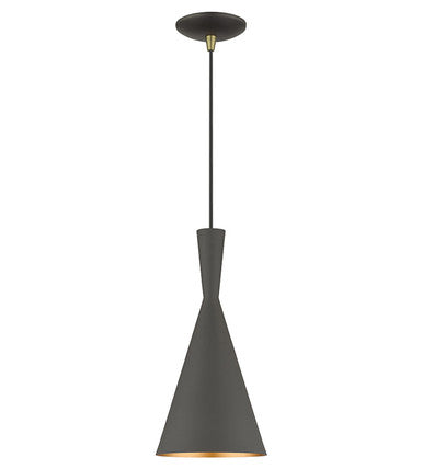 Livex Lighting Waldorf Collection 1 Light Bronze Pendant with Antique Brass Finish Accents 41185-07