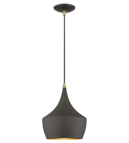 Livex Lighting Waldorf Collection 1 Light Bronze Pendant with Antique Brass Finish Accents 41186-07