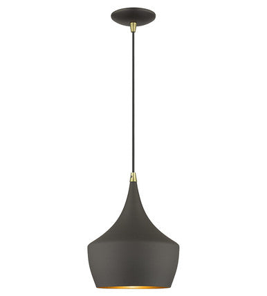 Livex Lighting Waldorf Collection 1 Light Bronze Pendant with Antique Brass Finish Accents 41186-07