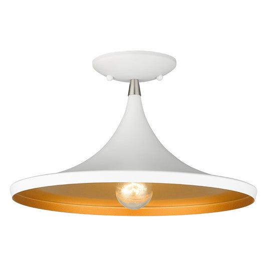 Livex Lighting Waldorf Collection 1 Light White Semi-Flush with Brushed Nickel Finish Accents 41189-03