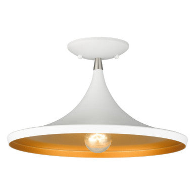 Livex Lighting Waldorf Collection 1 Light White Semi-Flush with Brushed Nickel Finish Accents 41189-03