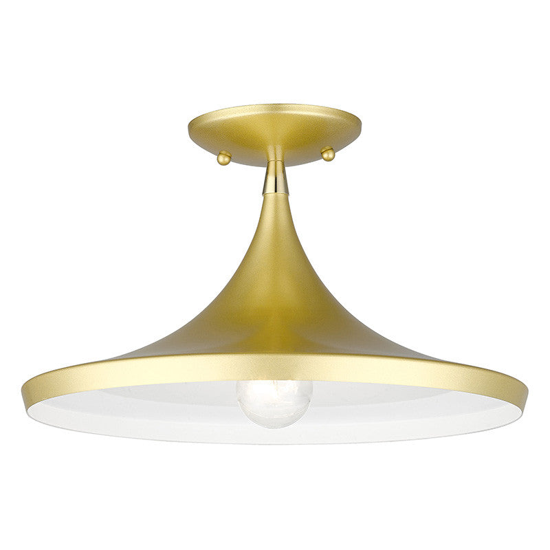 Livex Lighting Waldorf Collection 1 Light Soft Gold Semi-Flush with Polished Brass Finish Accents 41189-33