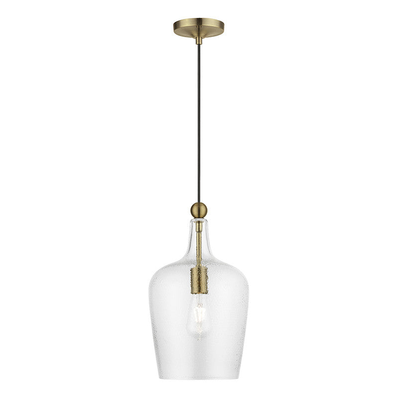 Livex Lighting Avery Collection  1 Light Antique Brass Single Pendant in Antique Brass 41237-01