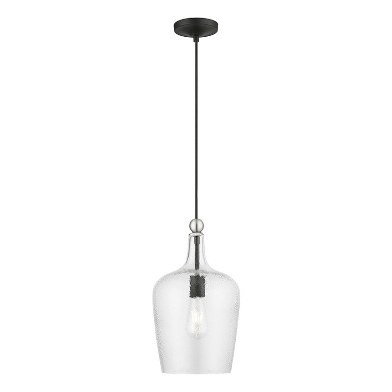 Livex Lighting Avery Collection  1 Light Black with Brushed Nickel Accent Single Pendant in Black with Brushed Nickel Accent 41237-04