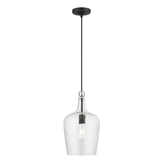 Livex Lighting Avery Collection  1 Light Black with Brushed Nickel Accent Single Pendant in Black with Brushed Nickel Accent 41237-04