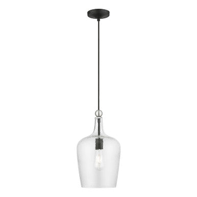 Livex Lighting Avery Collection  1 Light Black with Brushed Nickel Accent Single Pendant in Black with Brushed Nickel Accent 41237-04