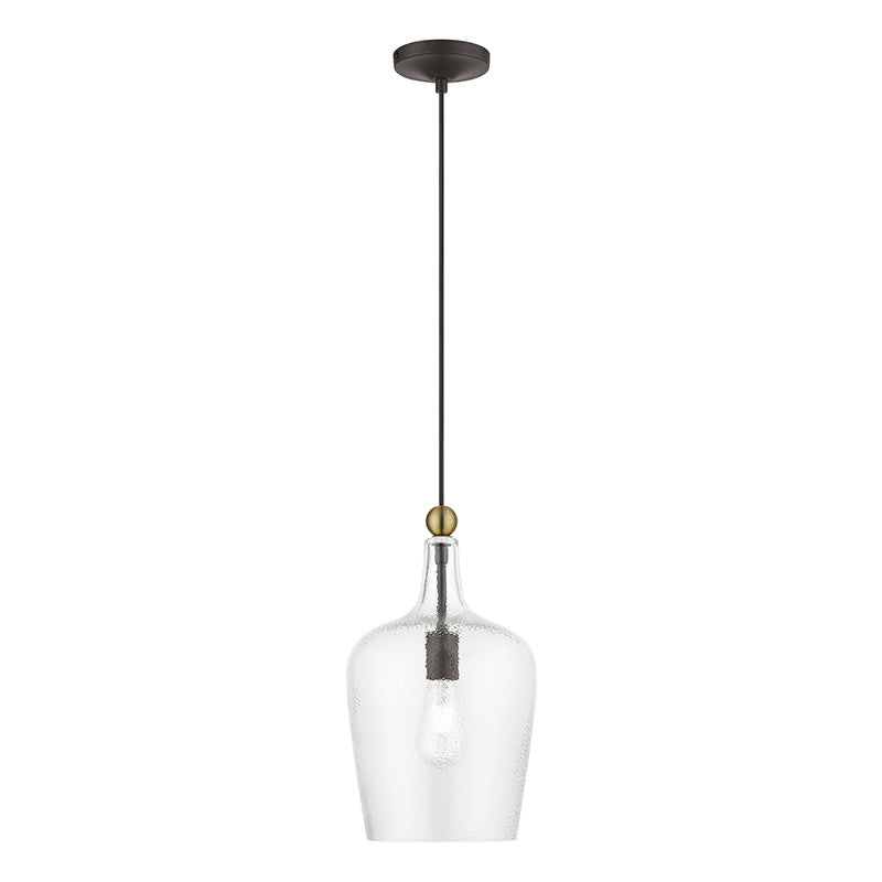 Livex Lighting Avery Collection  1 Light Bronze with Antique Brass Accent Single Pendant in Bronze with Antique Brass Accent 41237-07