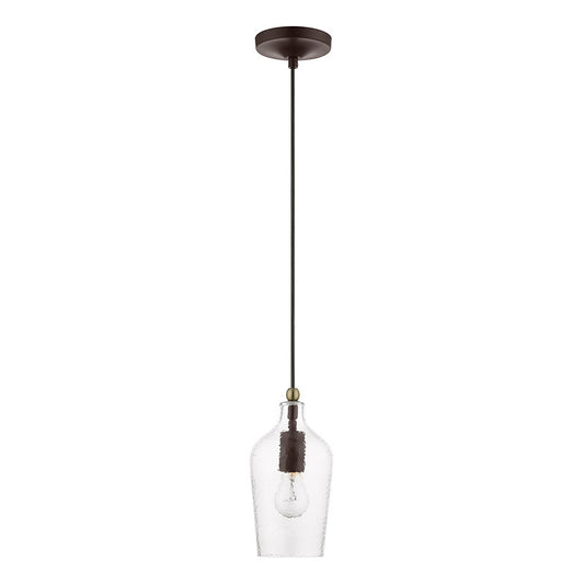 Livex Lighting Avery Collection  1 Light Bronze with Antique Brass Accent Mini Pendant in Bronze with Antique Brass Accent 41240-07