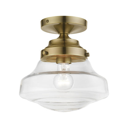 Livex Lighting Avondale Collection  1 Light Antique Brass Semi-Flush in Antique Brass 41291-01