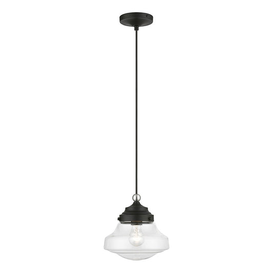 Livex Lighting Avondale Collection  1 Light Black with Brushed Nickel Accent Mini Pendant in Black with Brushed Nickel Accent 41293-04