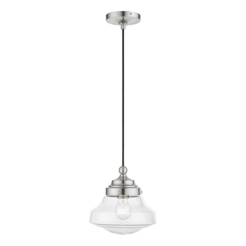 Livex Lighting Avondale Collection  1 Light Brushed Nickel Mini Pendant in Brushed Nickel 41293-91