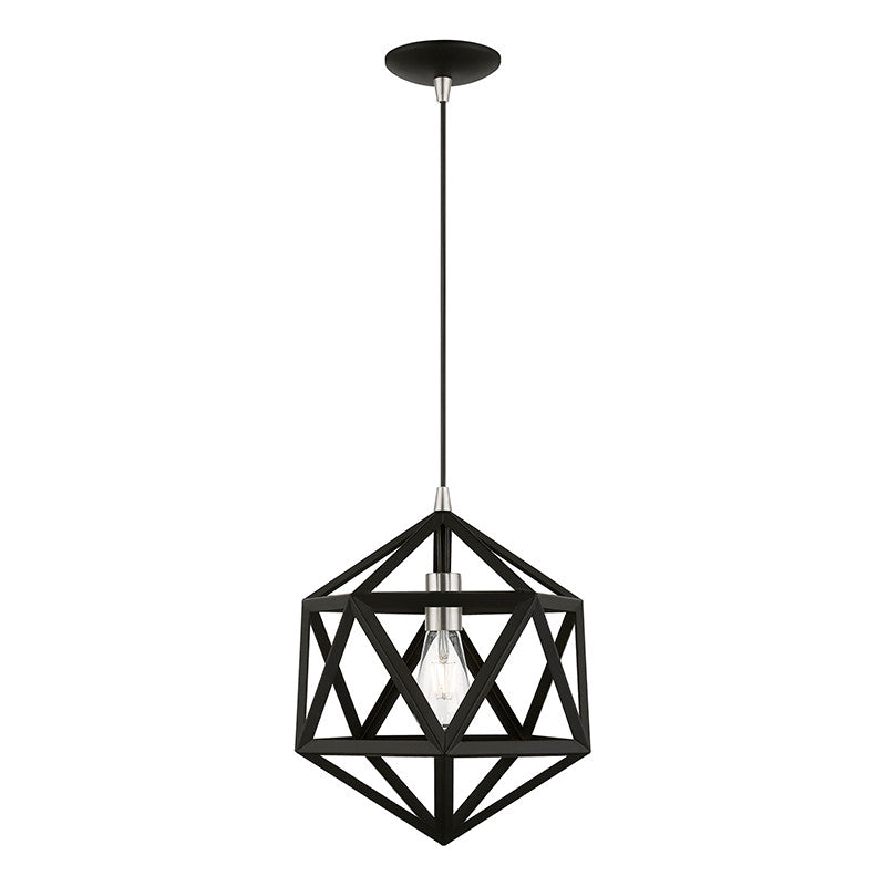 Livex Lighting Ashland Collection  1 Light Black with Brushed Nickel Accents Pendant in Black with Brushed Nickel Accents 41328-04