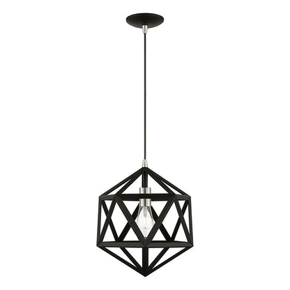 Livex Lighting Ashland Collection  1 Light Black with Brushed Nickel Accents Pendant in Black with Brushed Nickel Accents 41328-04