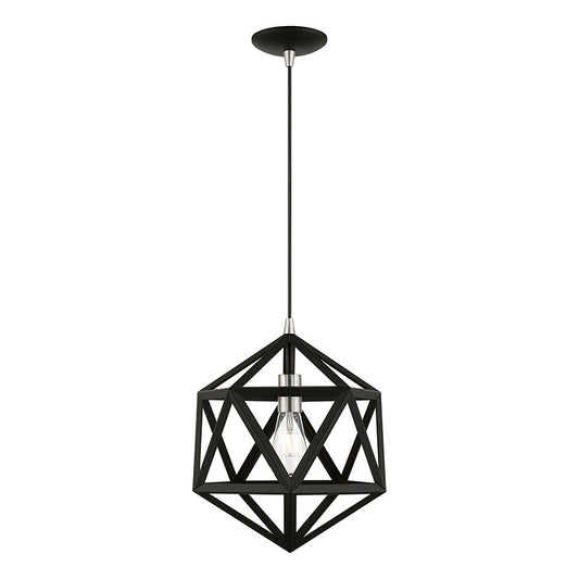 Livex Lighting Ashland Collection  1 Light Black with Brushed Nickel Accents Pendant in Black with Brushed Nickel Accents 41328-04