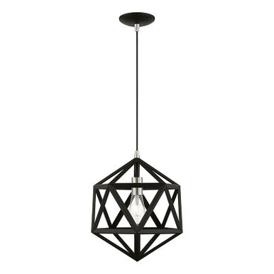 Livex Lighting Ashland Collection  1 Light Black with Brushed Nickel Accents Pendant in Black with Brushed Nickel Accents 41328-04